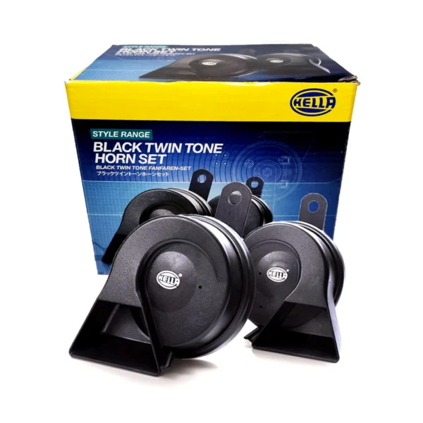 "Hella" Black Twin Tone Horn Set  12v w/o Relay